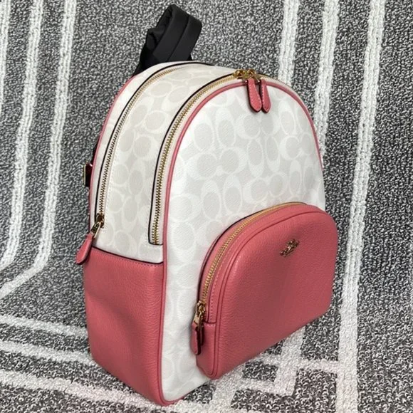 Coach 5671 Court Backpack In Signature Canvas Chalk / Taffy - Picture 2 of 16